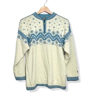 Dale of Norway Geilo Cotton Zip-Up Sweater Light Blue and Ivory Size Small